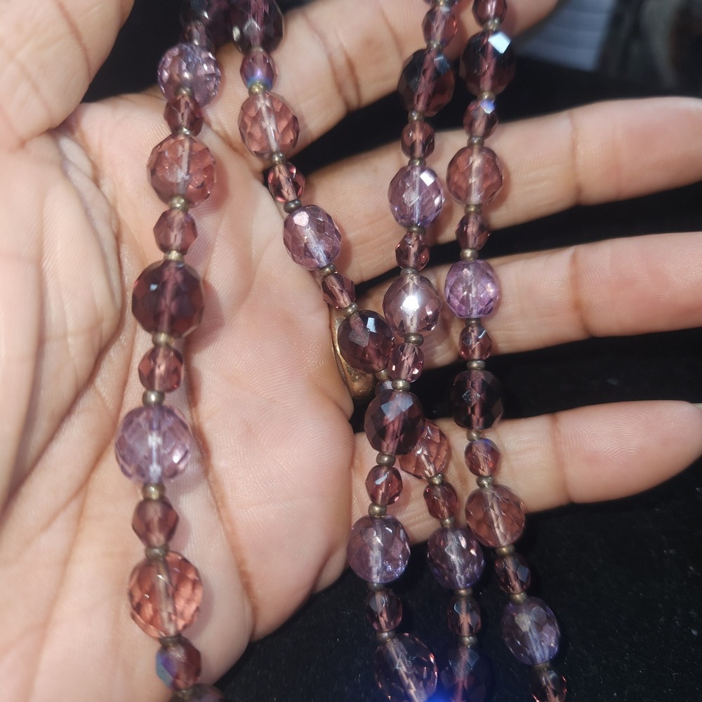 Joan Rivers Purple Faceted Glass Bead‎ Necklace Gold Tone Adjustable Extender
